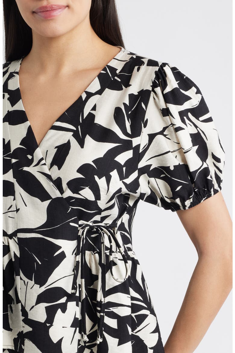 Abstract Leaf Print Wrap Top, Alternate, color, IVORY/ BLACK