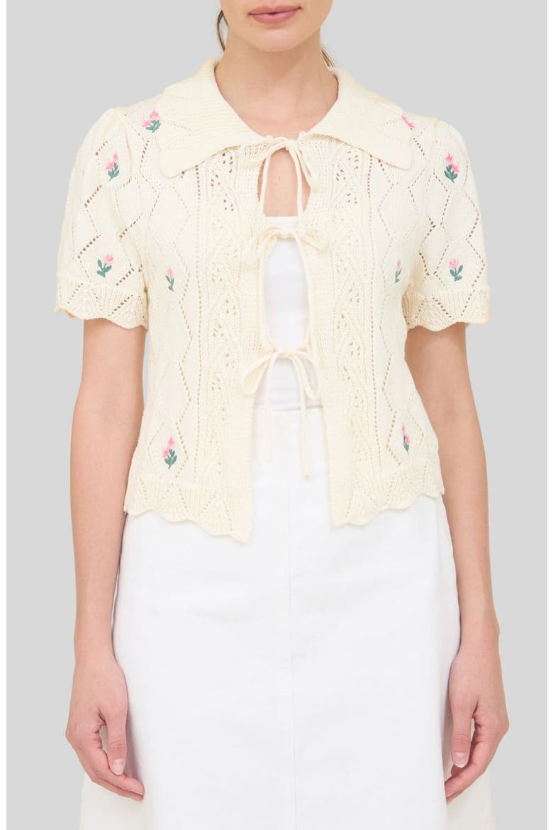 Floral Tie Front Cardigan, Main, color, CREAM