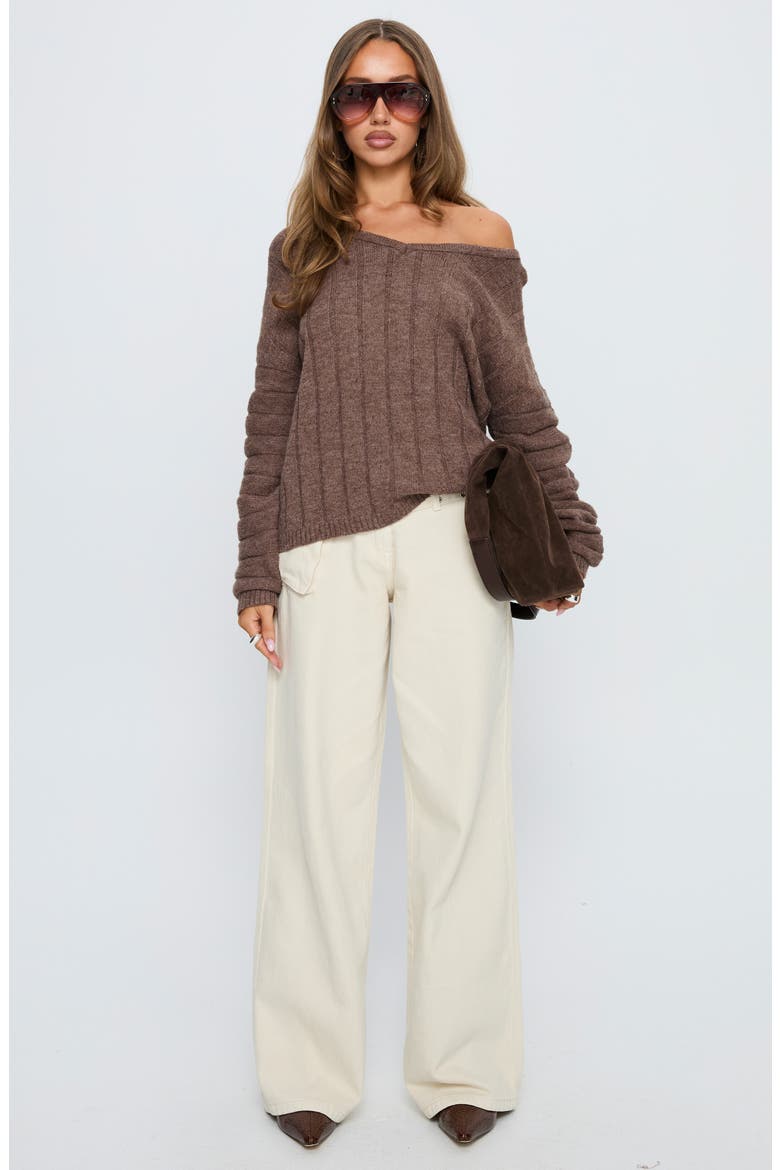 Main Thing One-Shoulder Rib Sweater, Alternate, color, MOCHA