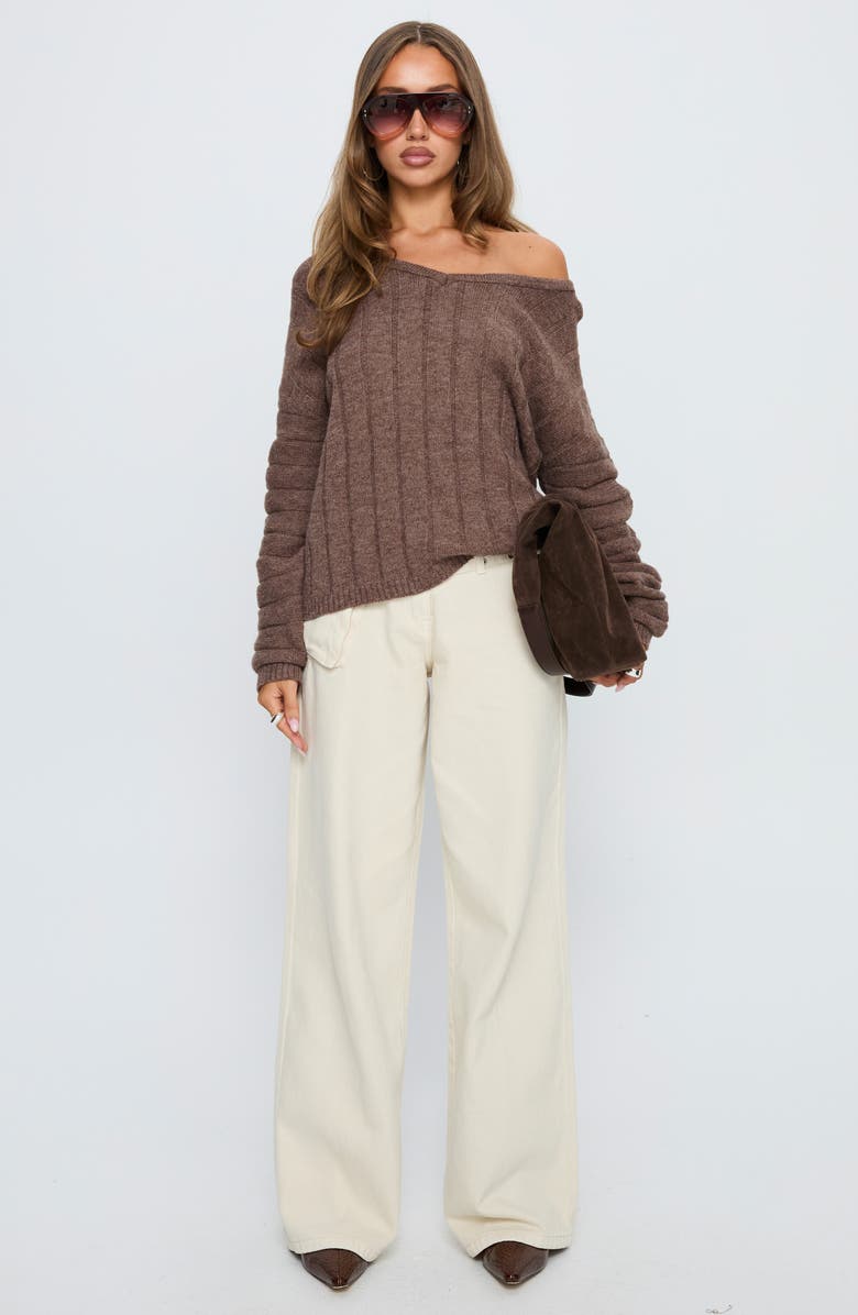 Princess Polly Main Thing One-Shoulder Rib Sweater, Alternate, color, Mocha