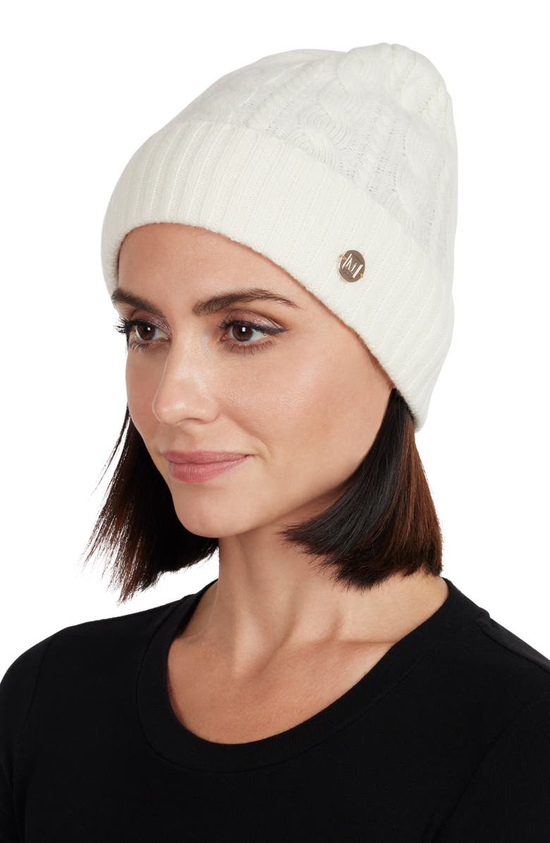 Bruno Magli Cashmere Chunky Knit Cable Hat, Alternate, color, Ivory