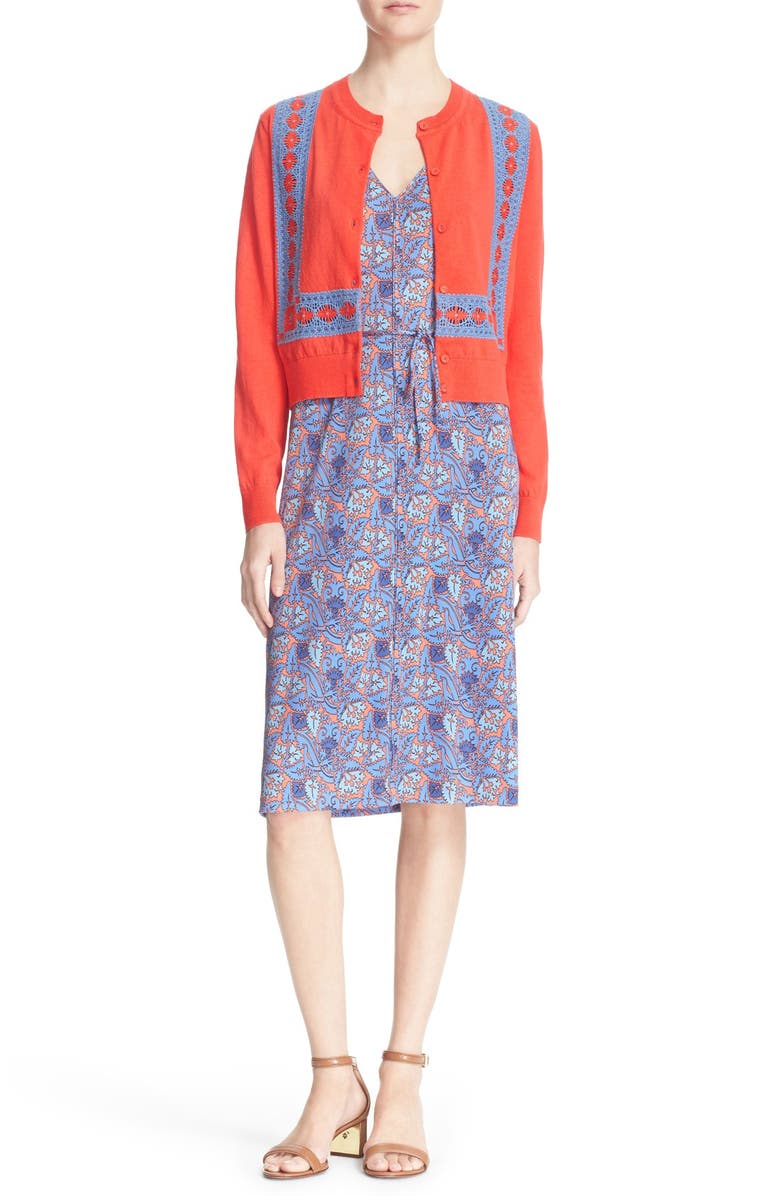 Tory Burch 'Sandy' Floral Print Silk Shift Dress, Alternate, color, 