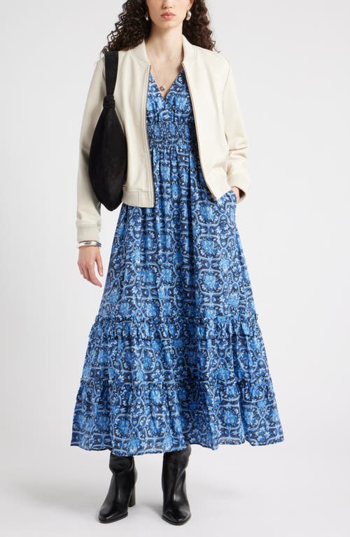 Chelsea28 Tiered Ruffle Long Sleeve Maxi Dress In Blue