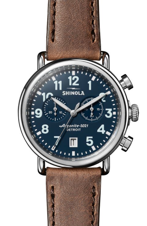 Runwell Chronograph Leather Strap Watch, 41mm