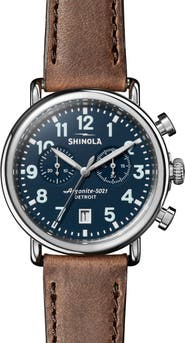Shinola Runwell Chronograph Leather Strap Watch, 41mm
