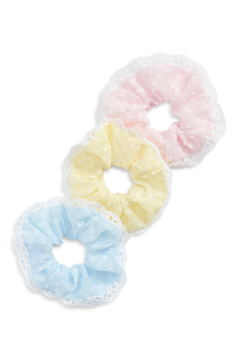 3-Pack Pastel Eyelet Scrunchie Set, Main, color, BLUE