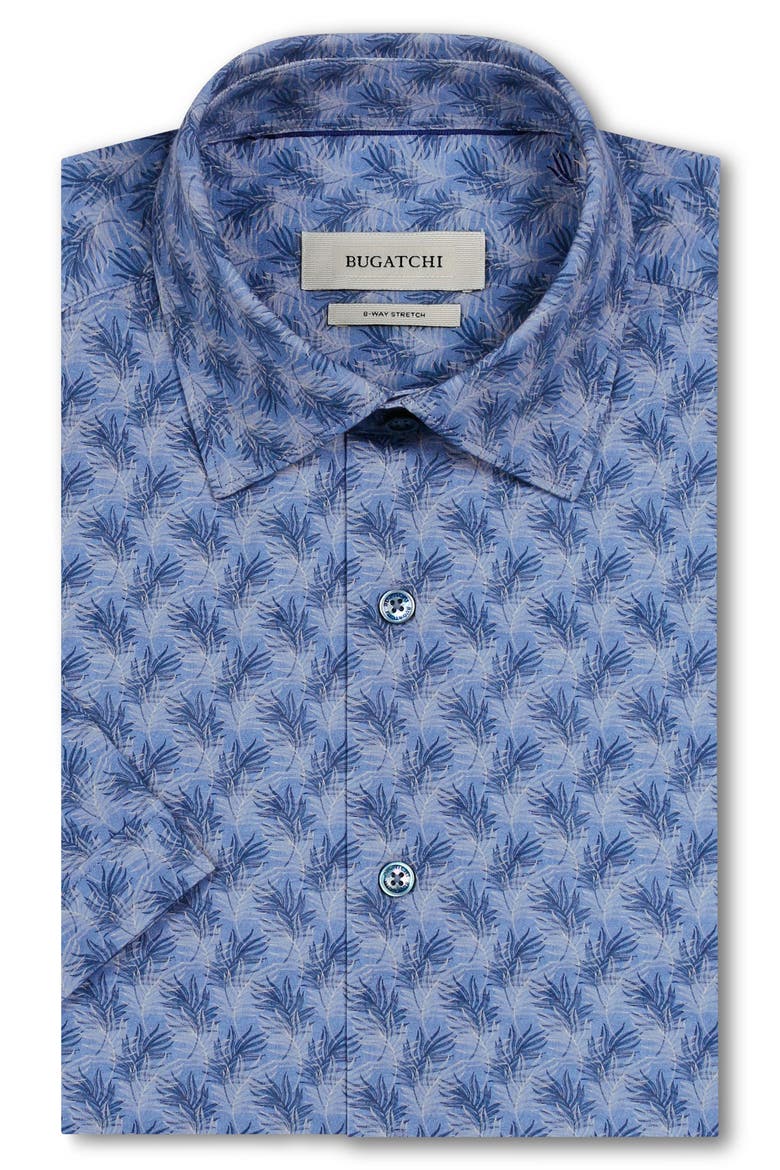 Miles OoohCotton® Leaf Print Short Sleeve Button-Up Shirt, Alternate, color, COBALT