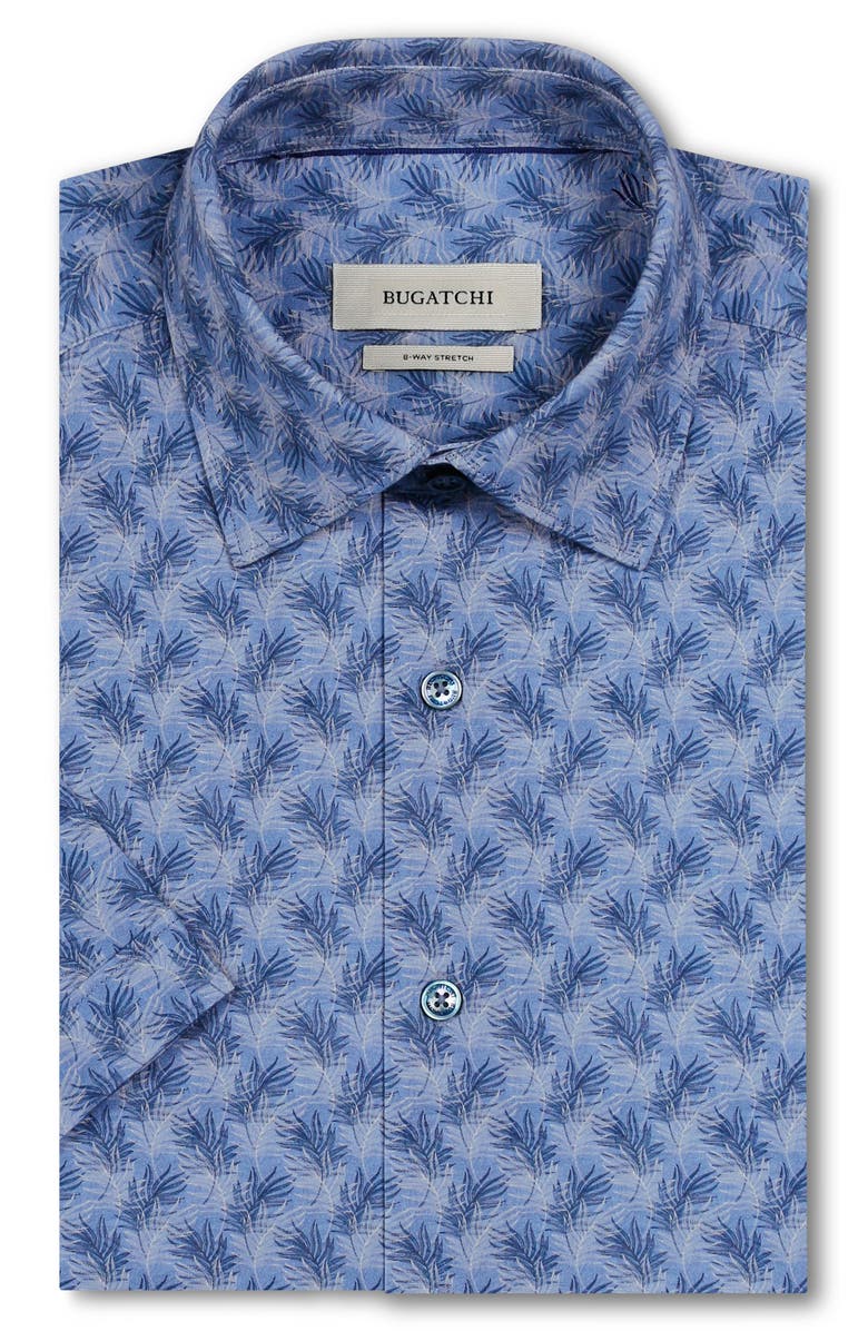 Bugatchi Miles OoohCotton<sup>®</sup> Leaf Print Short Sleeve Button-Up Shirt, Alternate, color, Cobalt