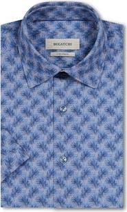 Bugatchi Miles OoohCotton® Leaf Print Short Sleeve Button-Up Shirt