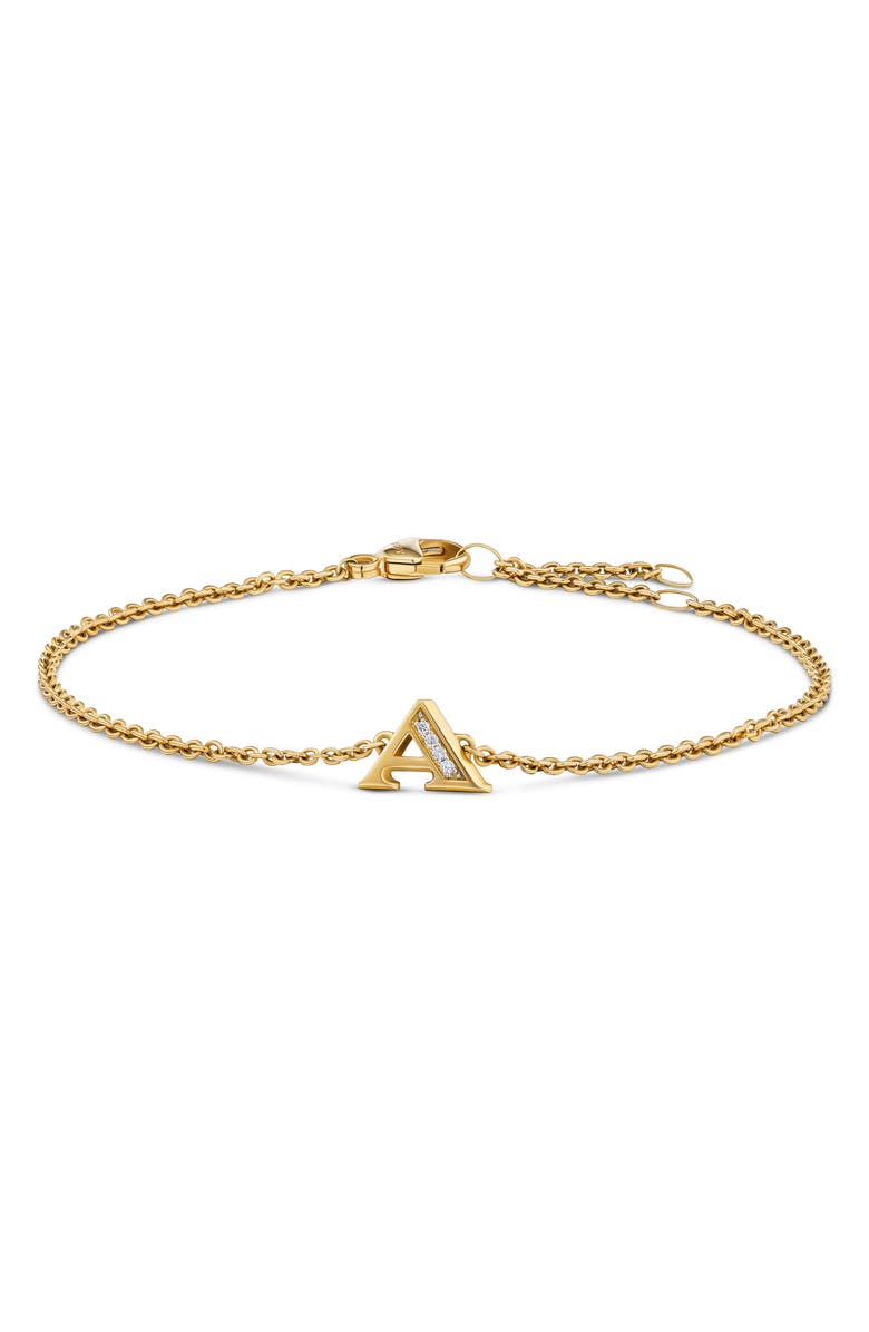 David Yurman Petite Pavé Initial Chain Bracelet in 18K Yellow Gold with Diamonds, Main, color, Diamond A