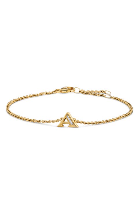 Petite Pavé Initial Chain Bracelet in 18K Yellow Gold with Diamonds
