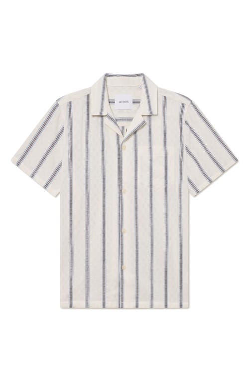Les Deux Lukas Textured Stripe Cotton Camp Shirt In White