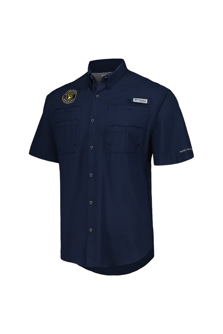 Men's Columbia Navy Milwaukee Brewers Tamiami Omni-Shade Button-Down Shirt, Alternate, color, Navy
