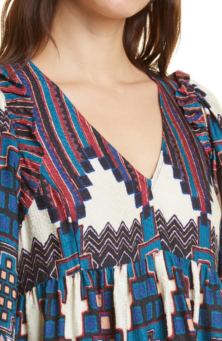 ba&sh Marry Print Peasant Top, Alternate, color, Bleu