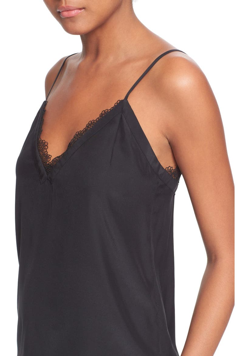 Lace Trim Crêpe de Chine Camisole, Alternate, color, BLACK