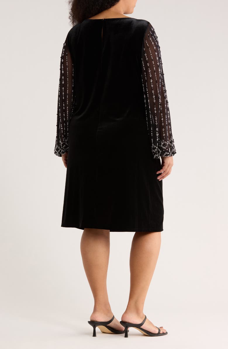 Marina Beaded Long Sleeve Velvet Sheath Dress, Alternate, color, Black