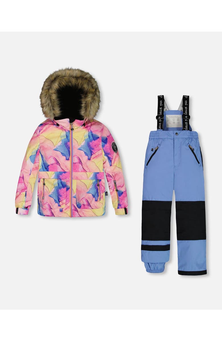 Deux par Deux Little Girl's Two Piece Snowsuit Printed Multicolor And Blue Vintage, Main, color, 