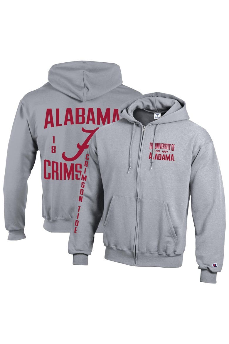 Men's Champion  Heather Gray Alabama Crimson Tide Varsity Powerblend Full-Zip Fleece Hoodie, Main, color, Heather Gray