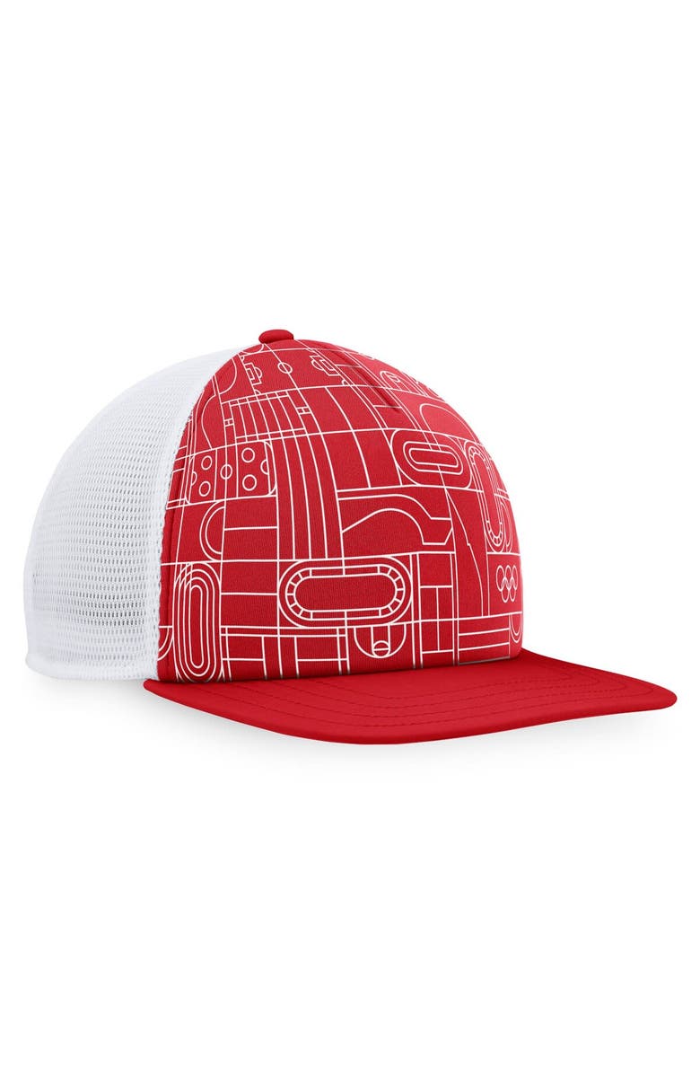 FANATICS Men's Fanatics Branded Red Olympic Games Five-Panel Trucker Snapback Hat, Alternate, color, Red