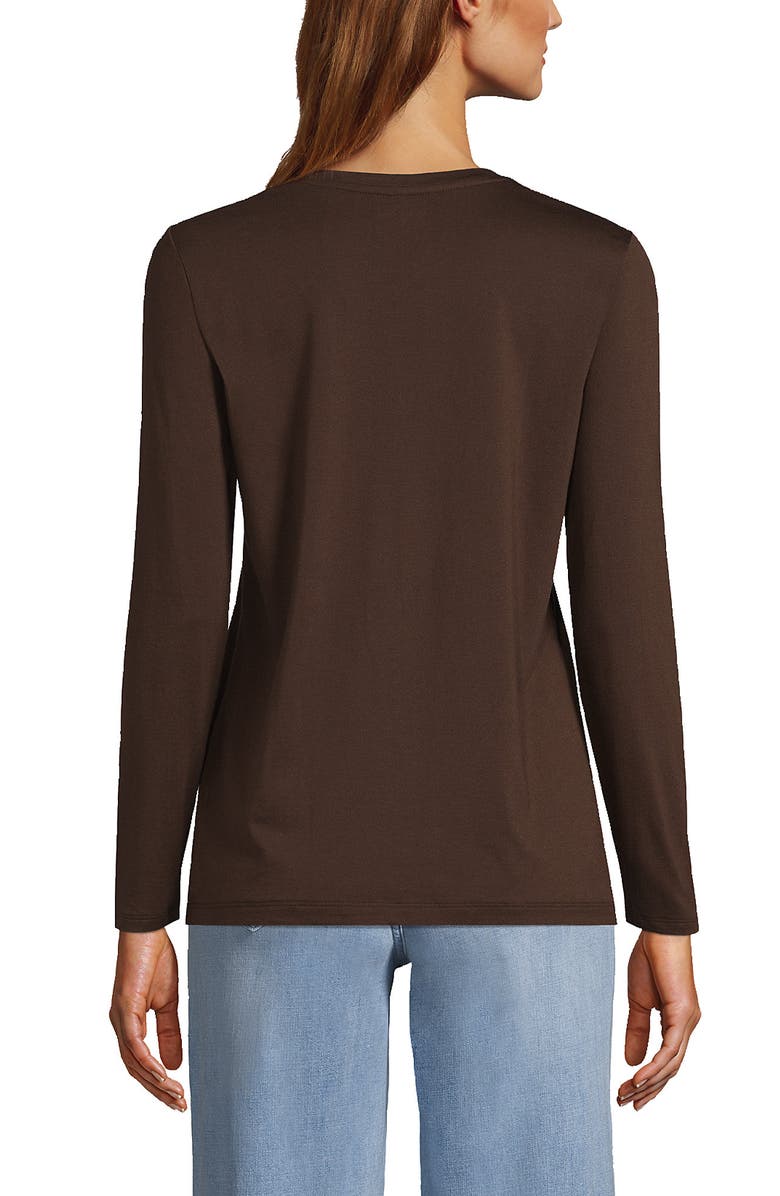 Lands' End Relaxed Supima Cotton Long Sleeve V-Neck T-Shirt, Alternate, color, Rich Coffee
