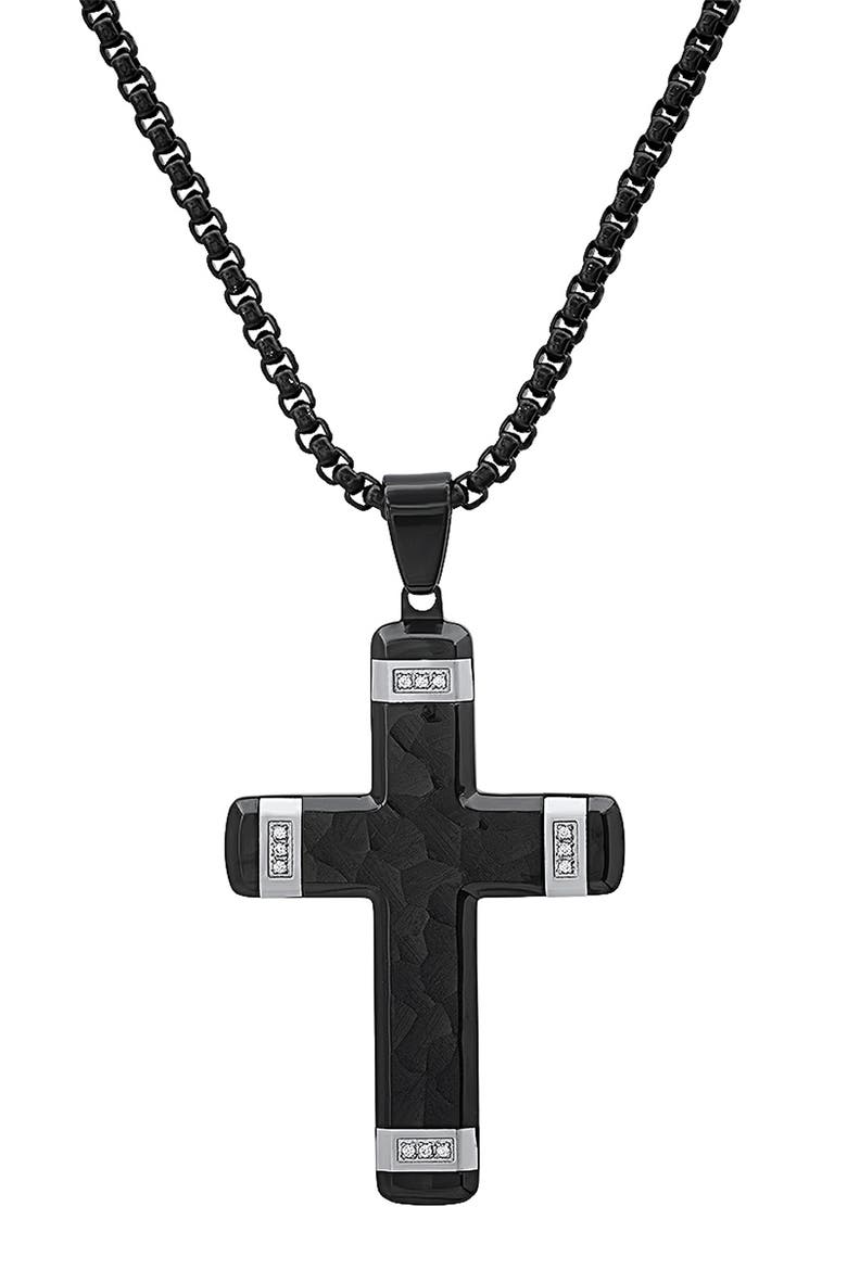 Men's Two-Tone Cross Pendant Necklace, Main, color, SILVER/ BLACK