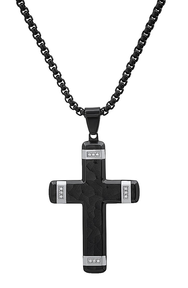 HMY JEWELRY Men's Two-Tone Cross Pendant Necklace, Main, color, Silver/ Black
