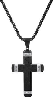 HMY JEWELRY Men's Two-Tone Cross Pendant Necklace