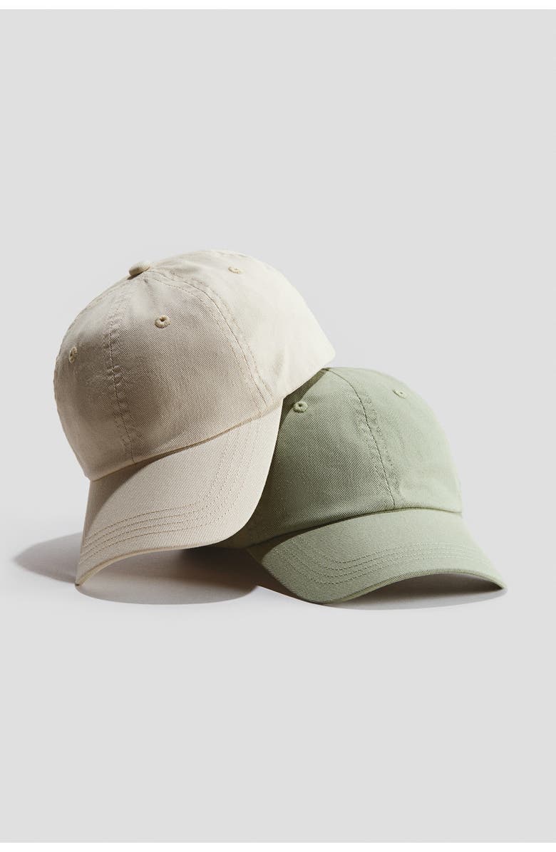 H&M 2-pack Cotton Twill Caps, Main, color, Khaki Green/Light Beige