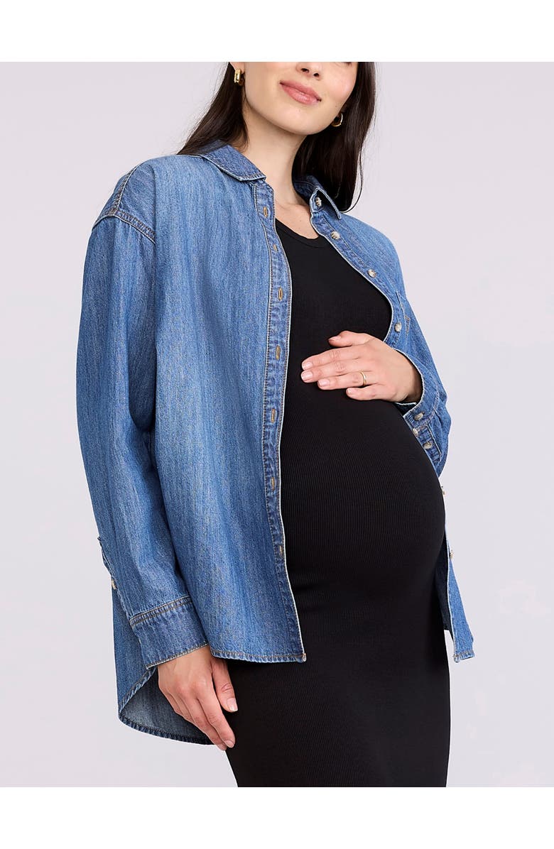 MOTHERHOOD MATERNITY Long Sleeve Button-Up Denim Shirt, Alternate, color, Medium Wash