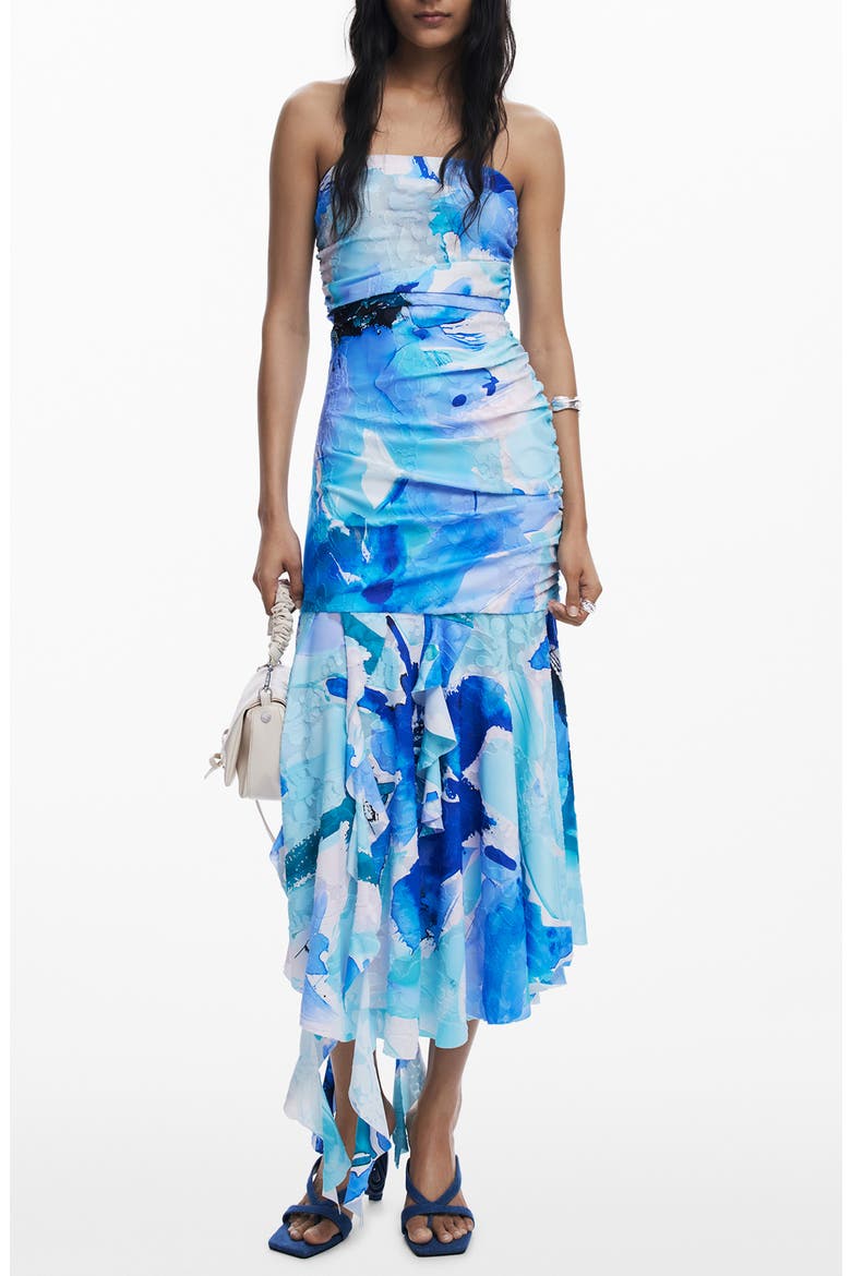 Ruffle Shirred Dress, Main, color, BLUE