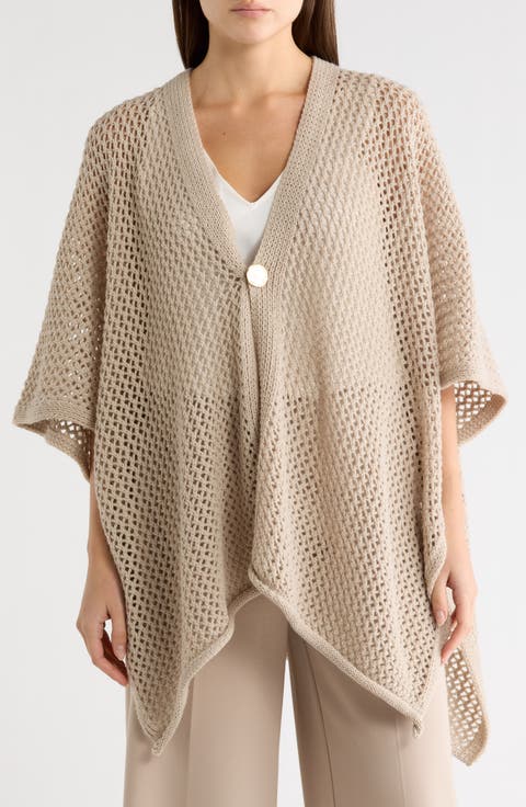 Open Knit Button Front Ruana
