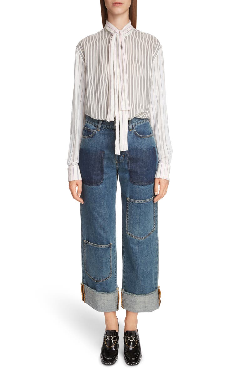 JW Anderson Pajama Stripe Tie Neck Blouse, Alternate, color, 