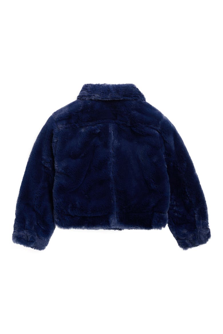 Kids' Cow Print Faux Fur Trucker Jacket, Alternate, color, SAPPHIRE