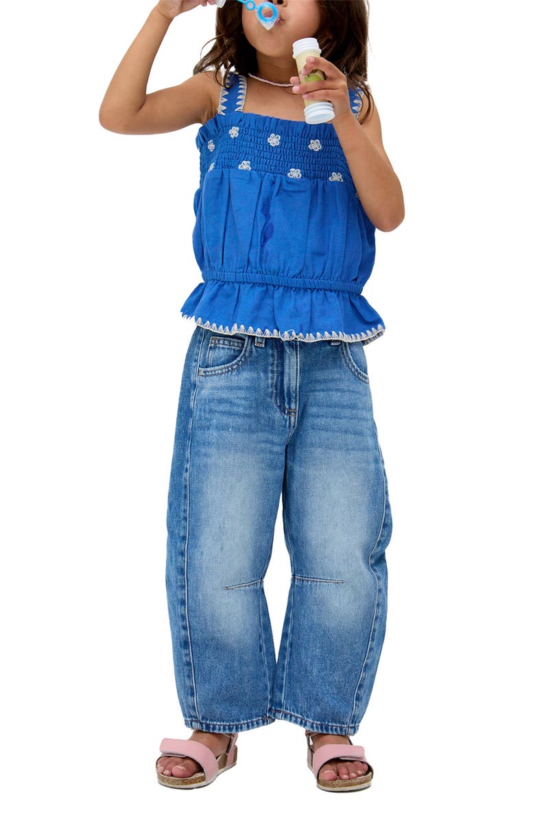 Raffya Kids Tilly Blanket Stitch Peplum Hem Blouse, Alternate, color, Blue