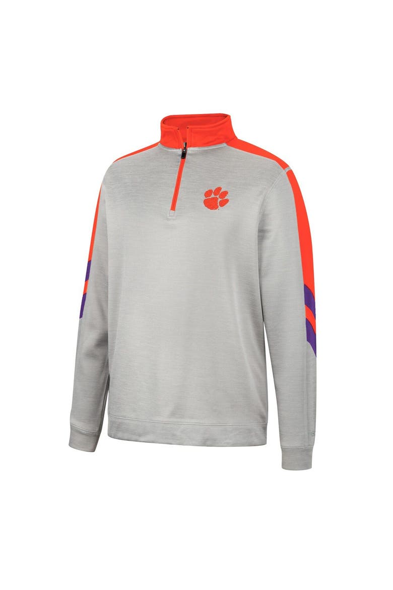 Men's Colosseum Gray/Orange Clemson Tigers Bushwood Fleece Quarter-Zip Jacket, Alternate, color, Gray