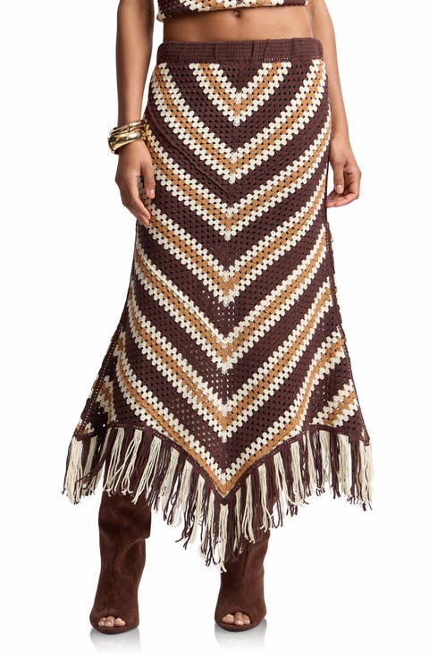 Chevron Crochet Fringe Midi Skirt