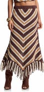 Avec Les Filles Chevron Crochet Fringe Midi Skirt