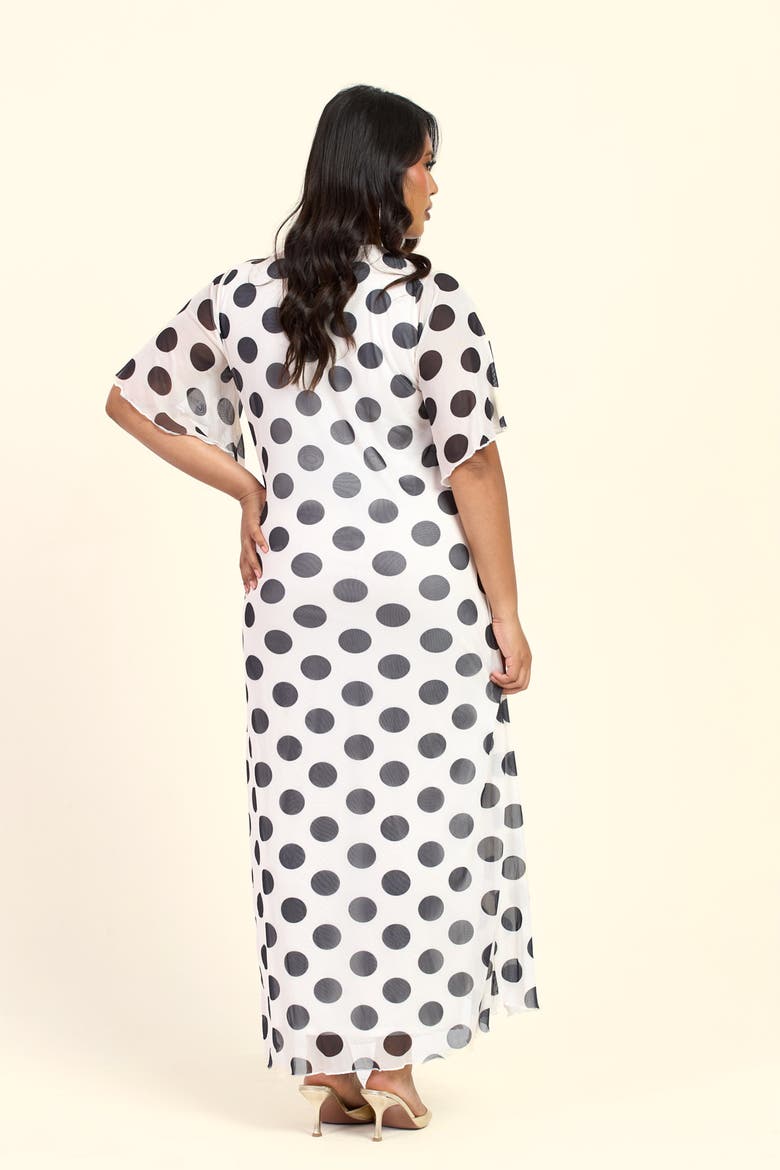 Large Polka Dot Ruched Side Maxi Dress, Alternate, color, Beige