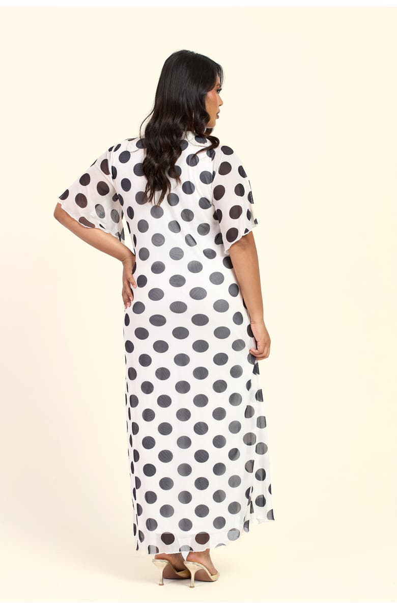 FASHION-SZN CURVE Large Polka Dot Ruched Side Maxi Dress, Alternate, color, Beige