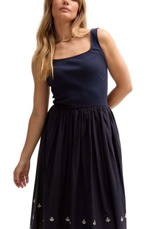 Lily And Lionel Cora Sleeveless Jersey Bodice Embroidered Midi Dress In Multi