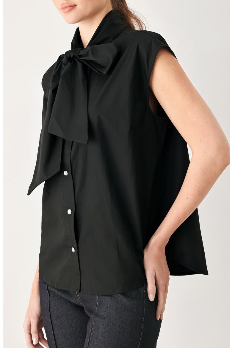 Tie Neck Sleeveless Cotton Shirt, Alternate, color, BLACK