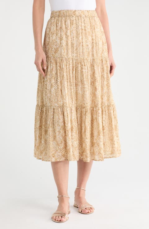 Playa Python Metallic Snakeskin Print Tiered Midi Skirt