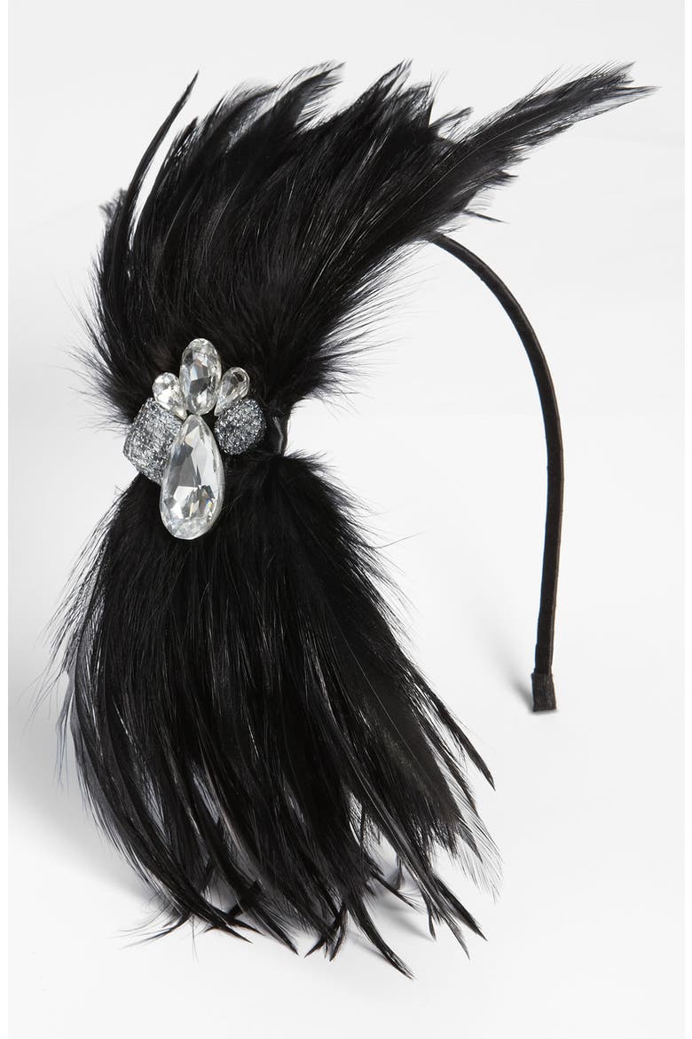 'Dreamy Bird' Fascinator Headband, Main, color, BLACK