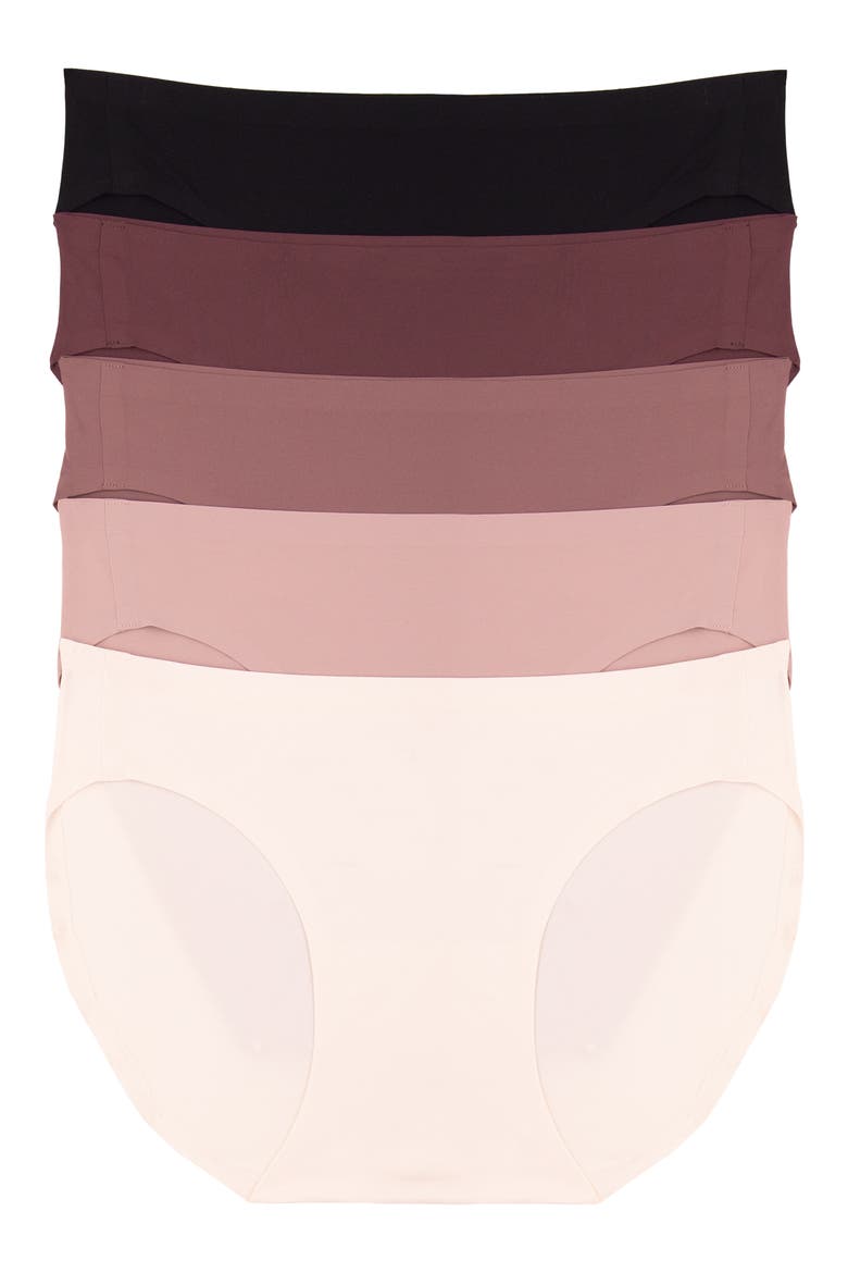Flex Bonded Assorted 5-Pack Bikinis, Alternate, color, BLK BERRY/ROSE TAUPE/MAUVE