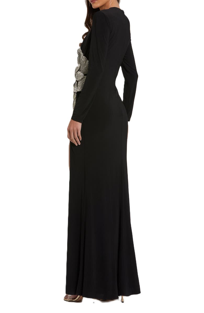 Mac Duggal Jersey Gown With Embellished Flower, Alternate, color, Black