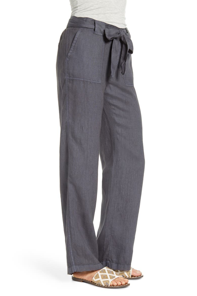 New Belted Linen Pants, Alternate, color, GREY EBONY