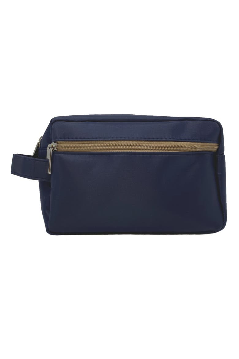 Navy Toiletry Bag with Tan Zipper, Main, color, Navy