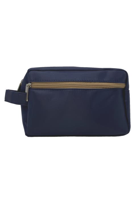 Navy Toiletry Bag with Tan Zipper
