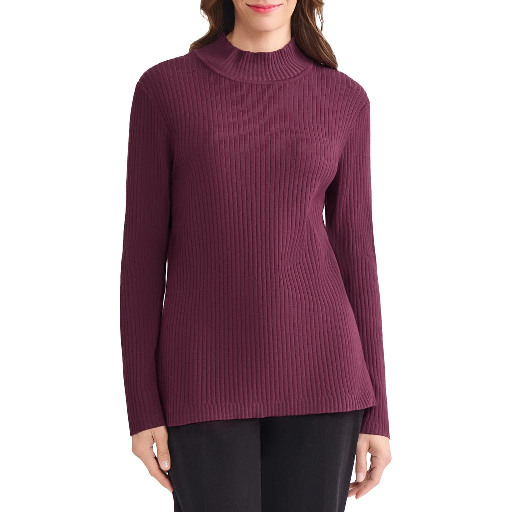 Jones New York Rib Mock Neck Sweater In Purple