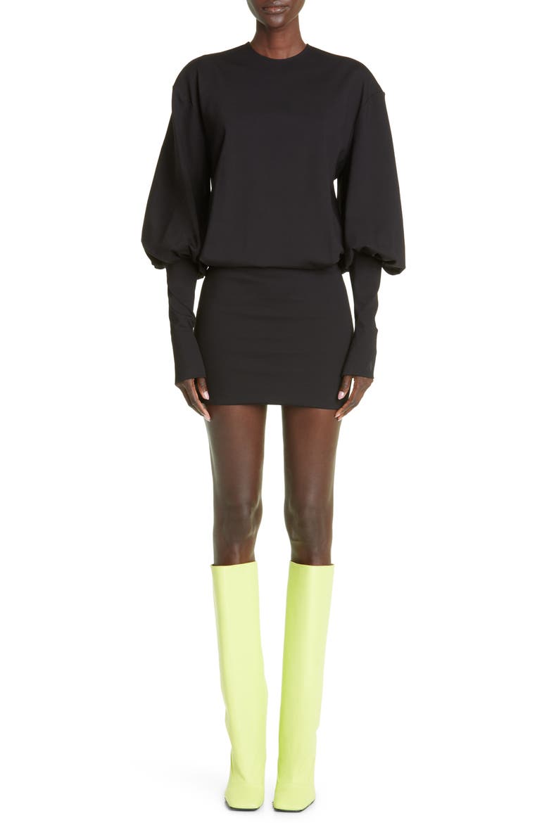 Karlie Long Sleeve Drop Waist Jersey Minidress, Main, color, BLACK